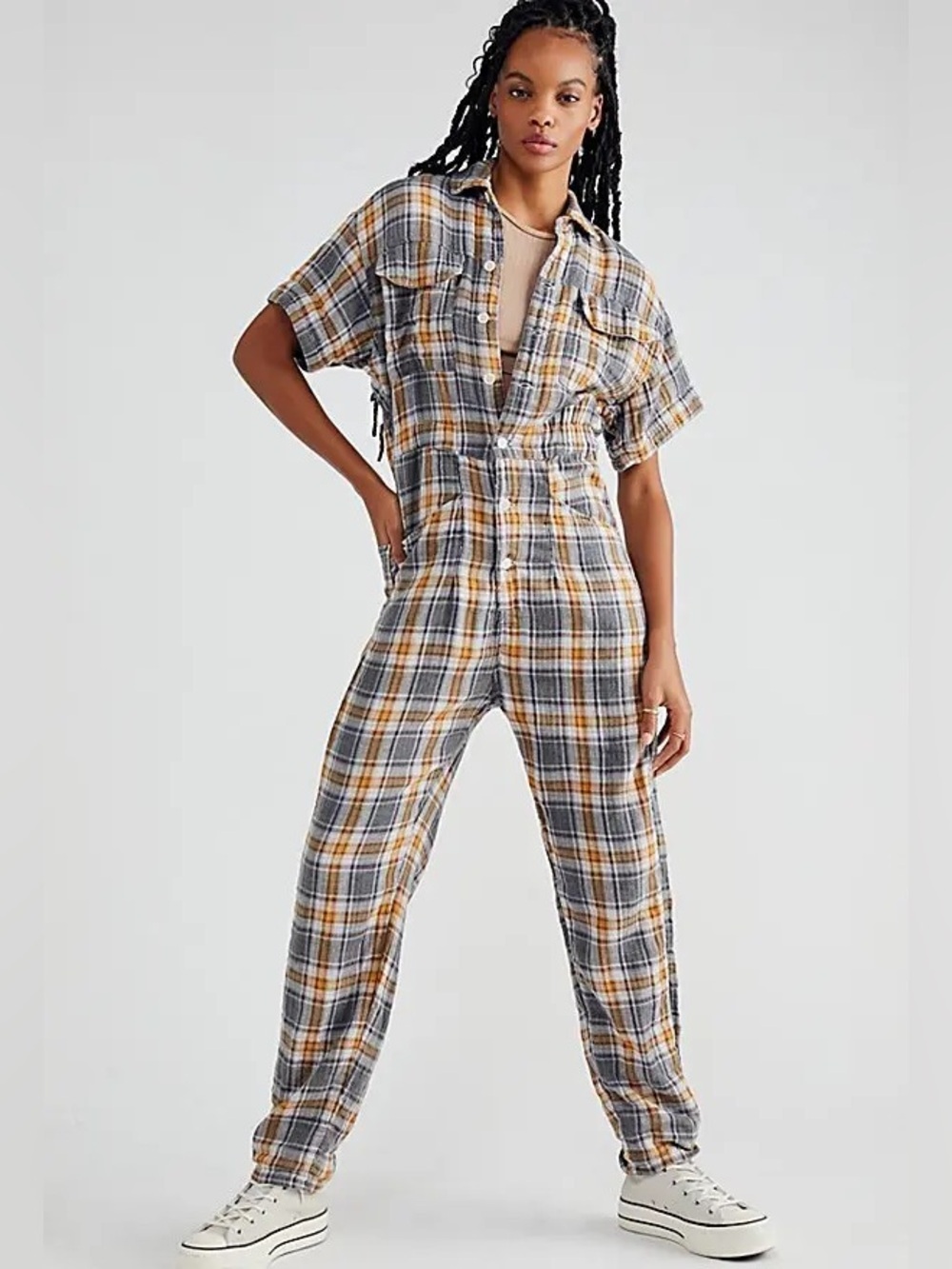 Free People x CP Shades Gauze Plaid Jumpsuit, size XS